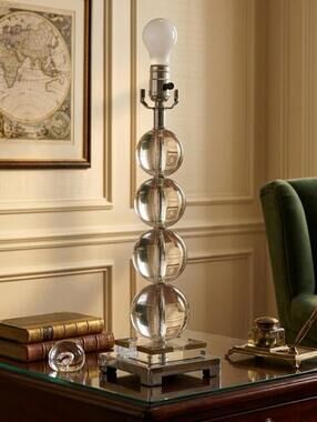 Clear Crystal Glass Ball Table Lamp Stacked Orb Chrome Glam Modern 20"